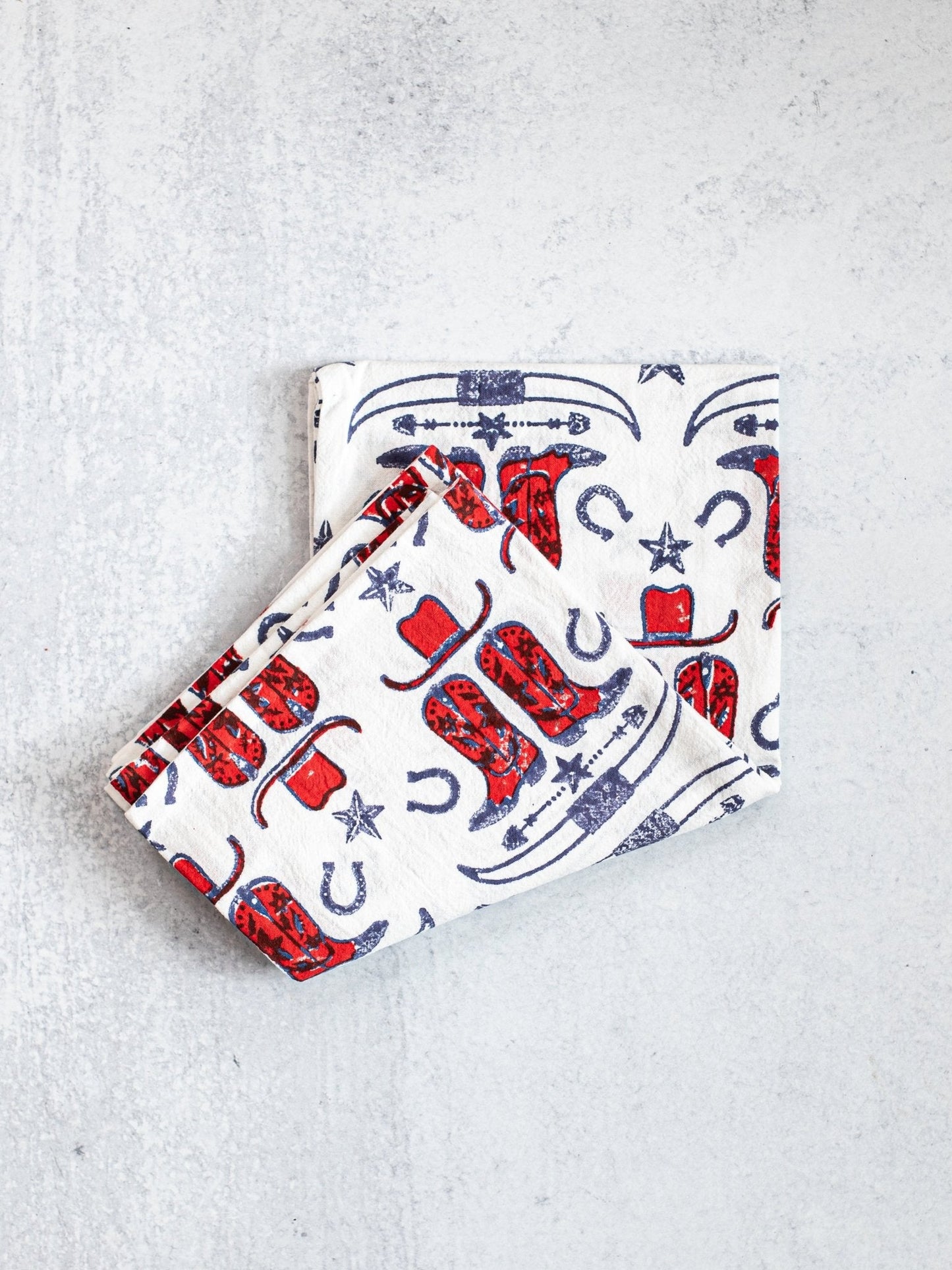 Tea Towel (Ivory) - Cowgirl Boots, Poppy & Navy