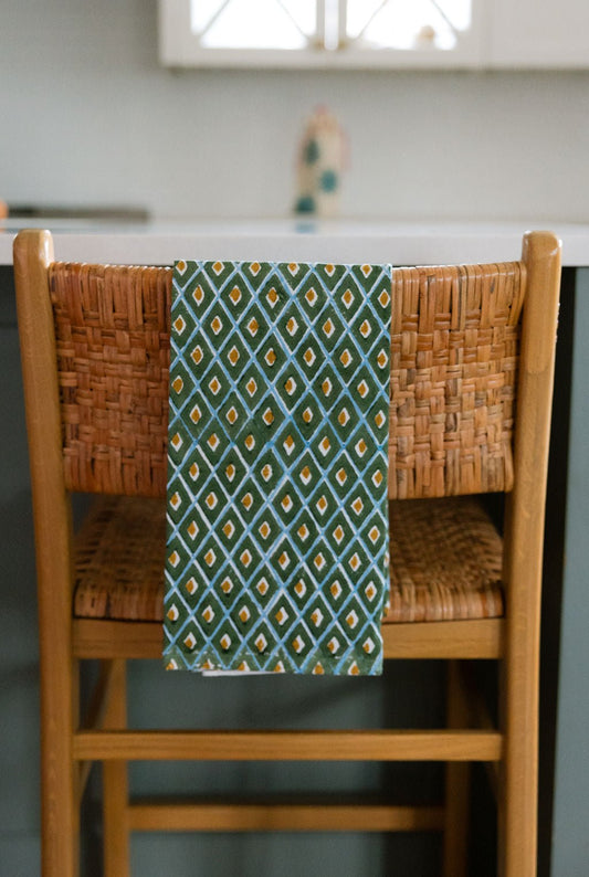 Tea Towel (Ivory) - Ikat, Sage & Mustard