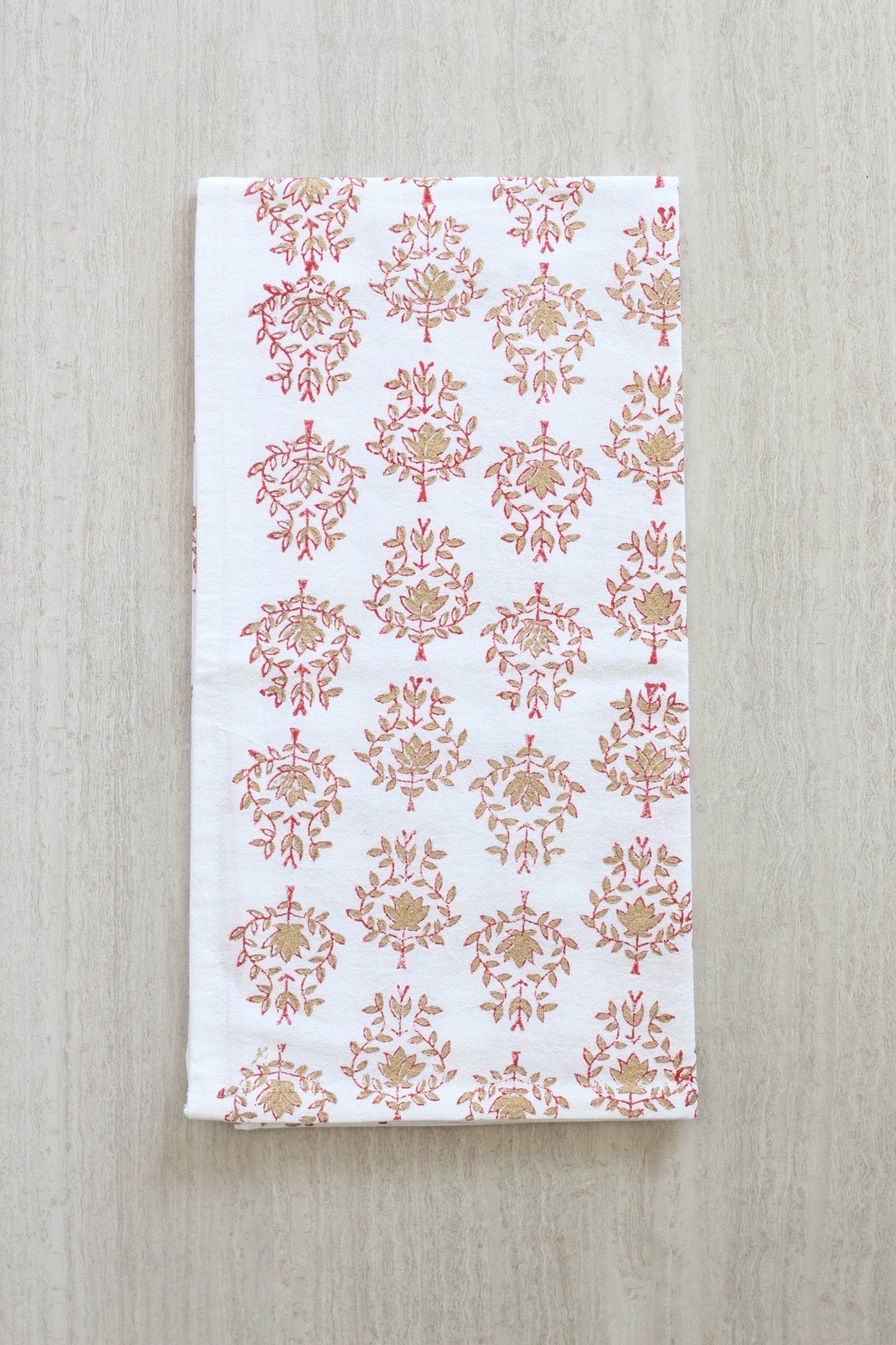 Tea Towel - Lotus, Red & Gold