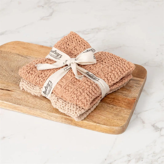 Knitted Dish Cloth Set - Terracotta