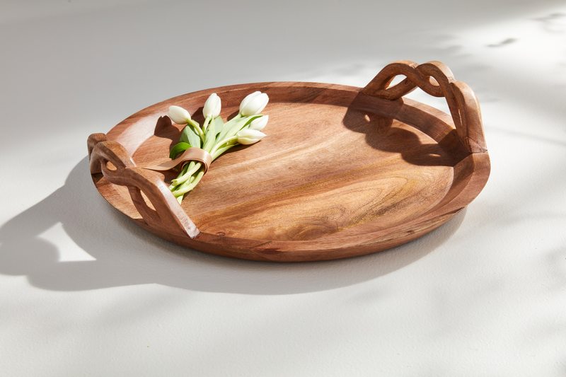 Twisted Handle Wood Tray