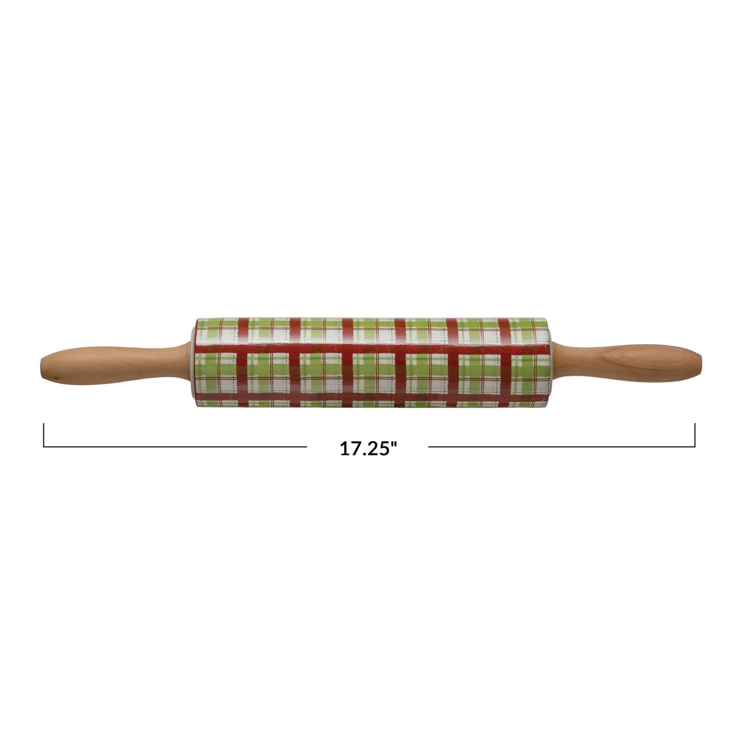 Plaid Stoneware Rolling Pin with Wood Handles