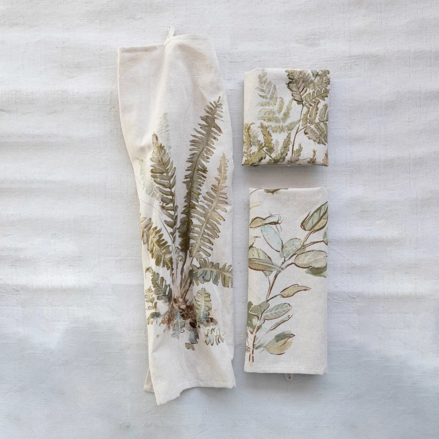 Cotton & Linen Printed Tea Towel with Botanical Image & Loop ~ 3 Styles