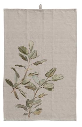 Cotton & Linen Printed Tea Towel with Botanical Image & Loop ~ 3 Styles